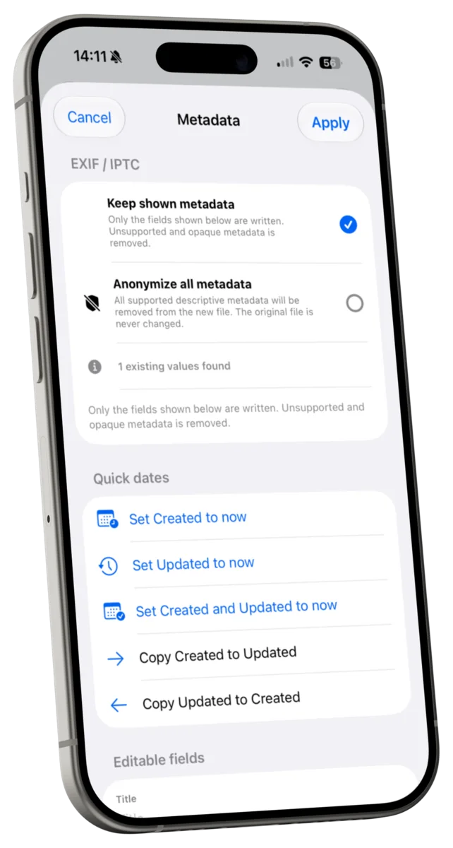 FileSizeFix metadata and GPS review screen